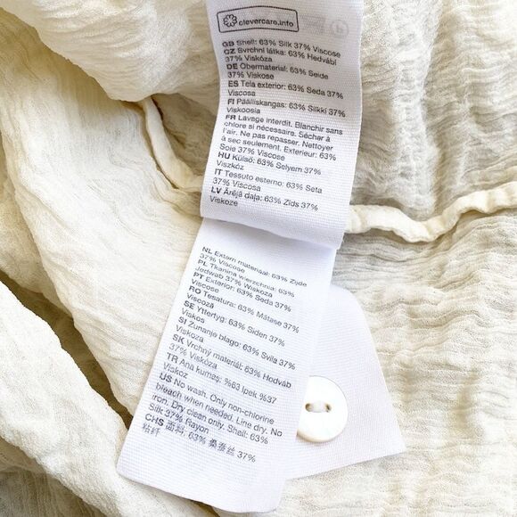 & Other Stories Cream Smocked Short Sleeve Button Down Shirt Shell Style Buttons - Picture 7 of 7